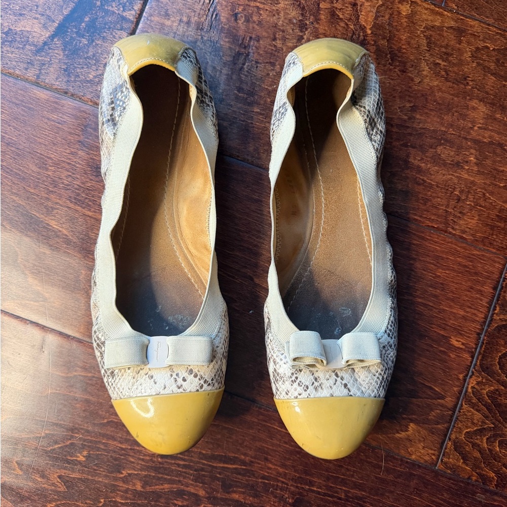 Salvatore Ferragamo Yellow and Snake Print Flats